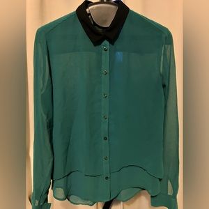 Emerald green shear long sleeve blouse